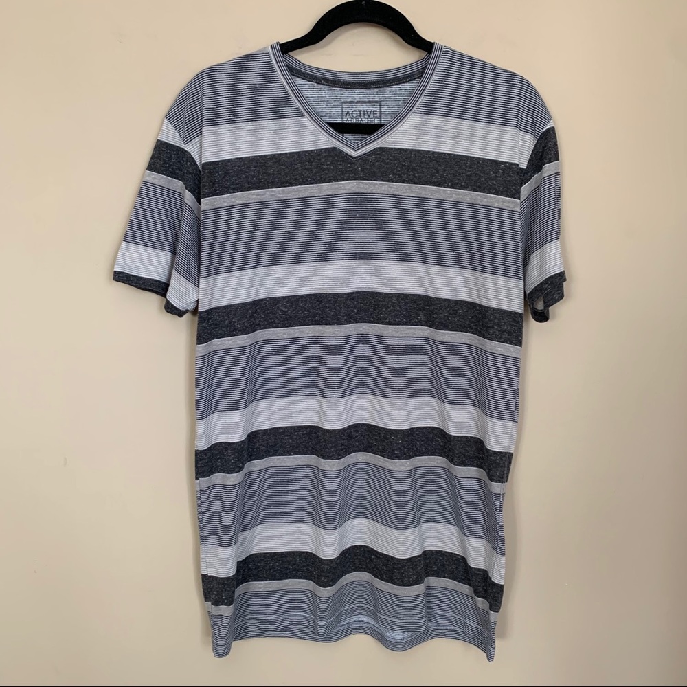 Black and Gray Stripe V Neck Tee